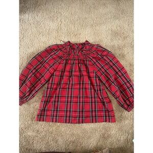 J Crew Smocked-neck top in Good Tidings Holiday plaid Blouse Medium